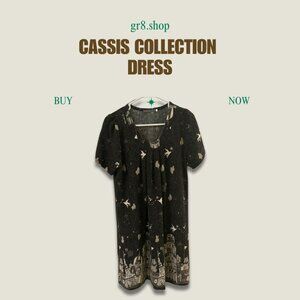 Cassis Collection Graphic Print Short Sleeve Black Dress Size 5 - Elegant & Arti